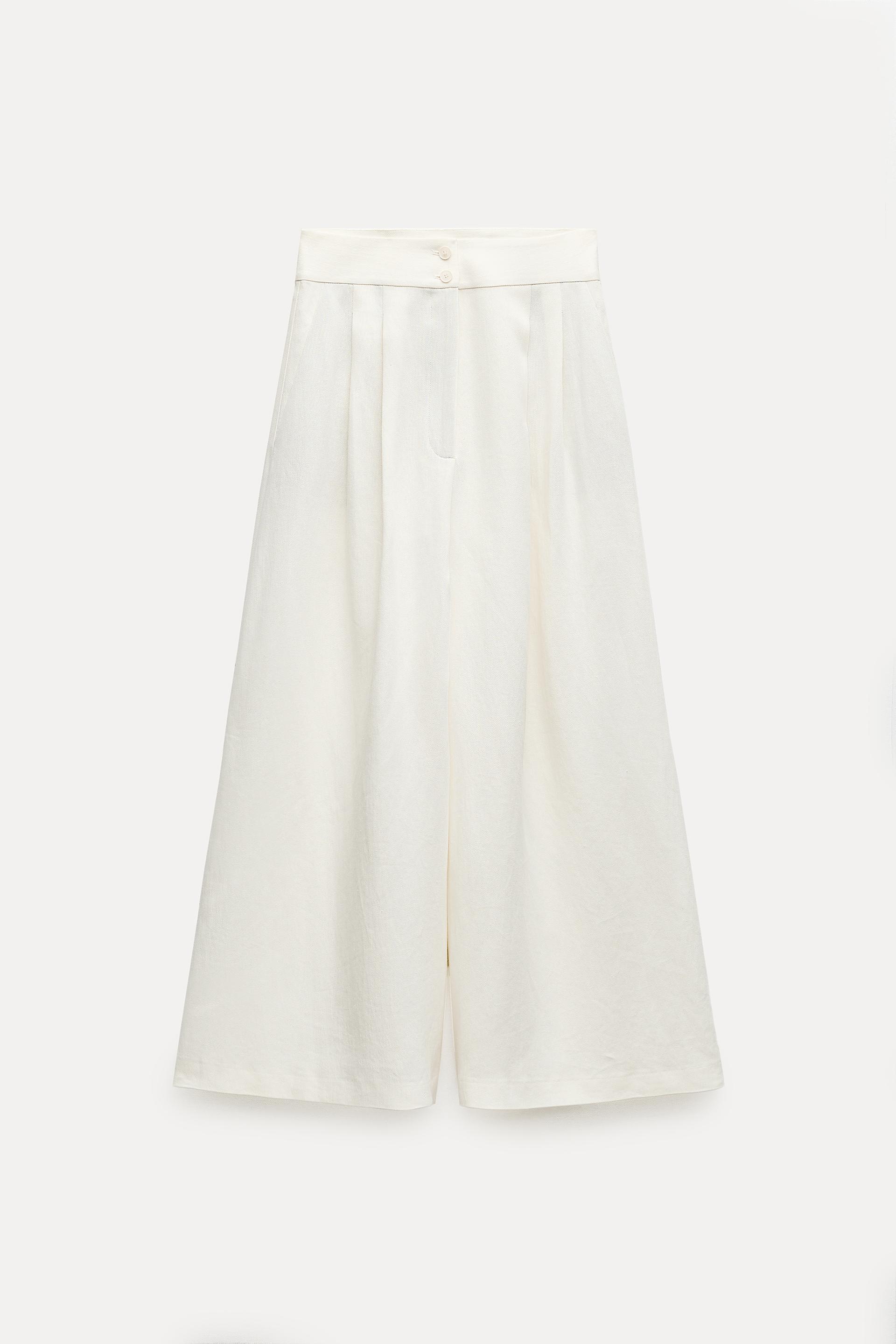 Брюки Zara ZW Collection Darted Linen, экрю брюки zara zw collection embroidered экрю