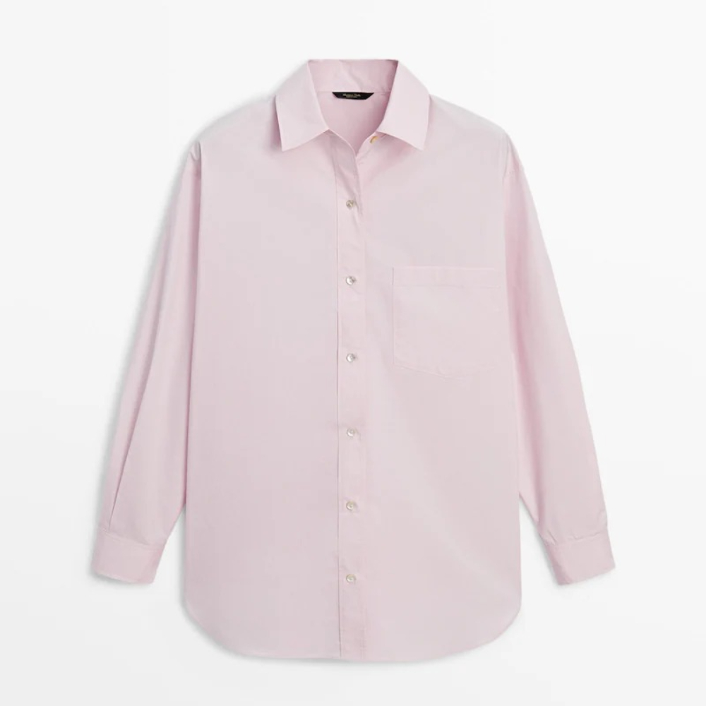 Рубашка Massimo Dutti Cotton Blend With Pockets, розовый