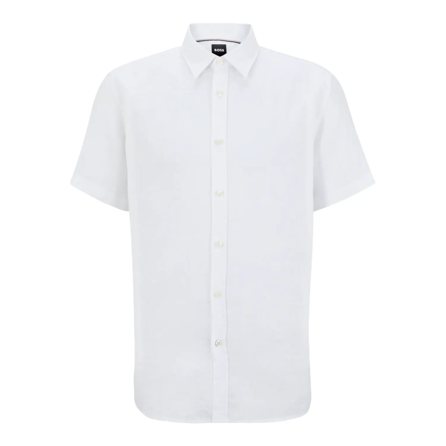 

Рубашка Hugo Boss Slim-fit Short-sleeved In Stretch-linen Chambray, белый