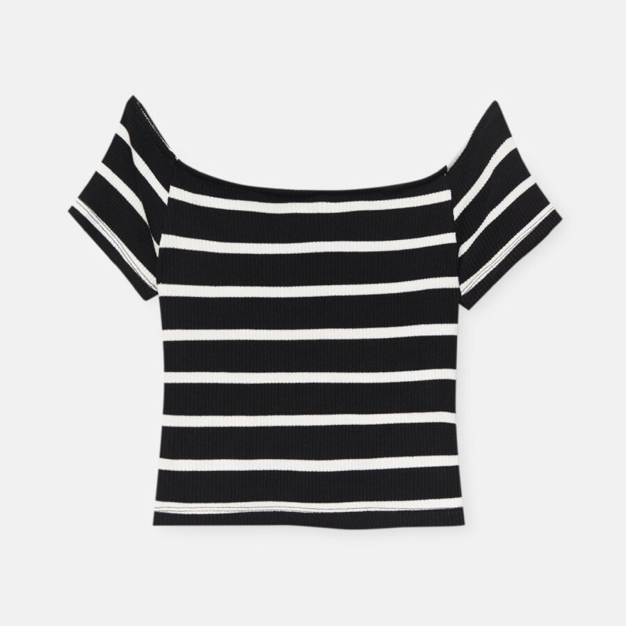 

Топ Pull&Bear Bardot Neckline, черный/светло-песочный