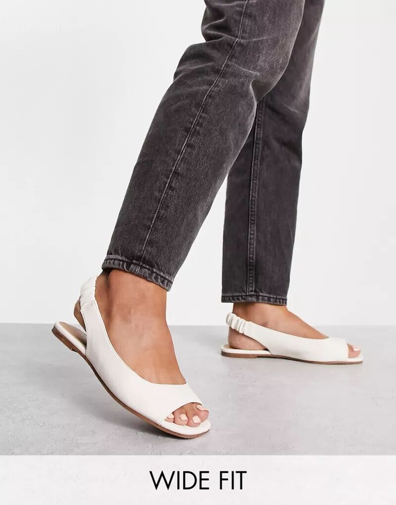 

Белые балетки на плоской подошве с открытым носком ASOS Wide Fit Lemonade