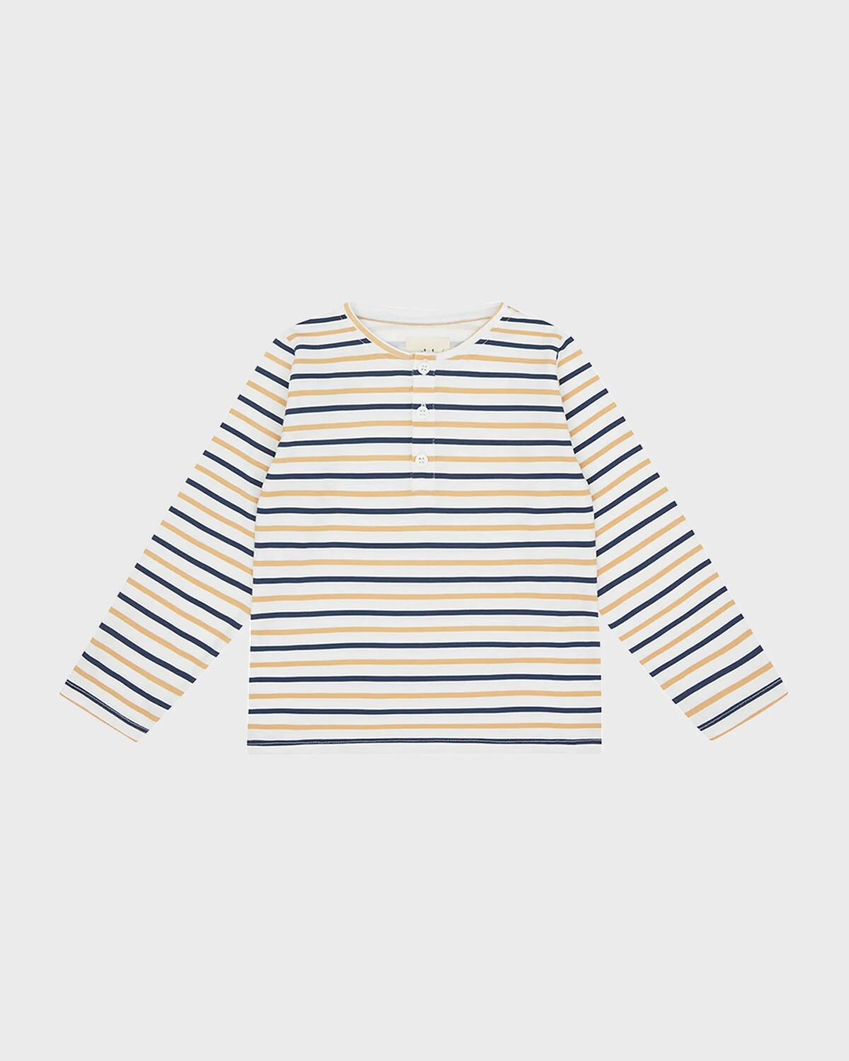 

Детская хлопковая футболка на пуговицах, размеры 1–6 Vild - House of Little, цвет Mustard/Navy Stripe