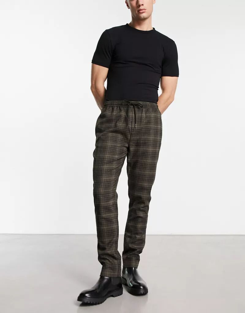 Gianni Feraud – Элегантные брюки коричневого цвета в клетку узкого кроя с кулиской