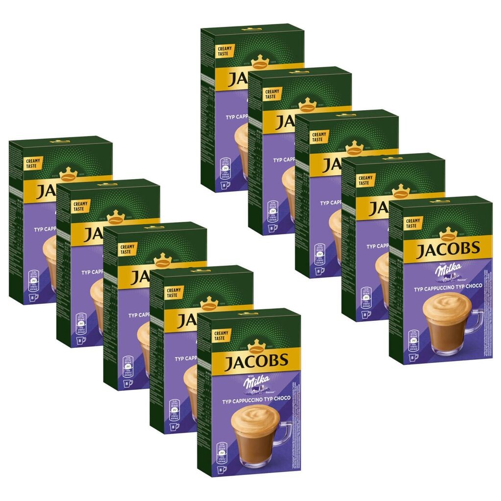 

Растворимый кофе JACOBS типа Cappuccino Milka* со вкусом 10 х 8 стиков - 80 напитков