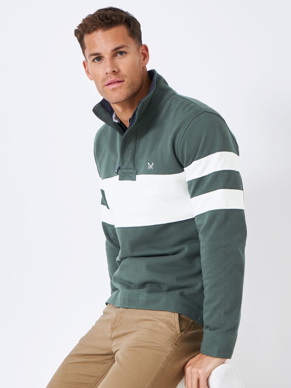 

Толстовка на молнии с полосками Crew Clothing Padstow, средне-зеленый