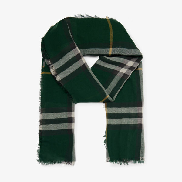 

Шерстяной шарф в гигантскую клетку с бахромой Burberry, цвет ivy