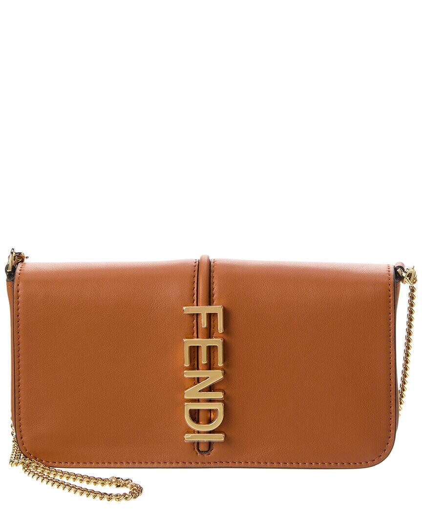 

FENDI Кожаный кошелек Fendigraphy на цепочке, коричневый