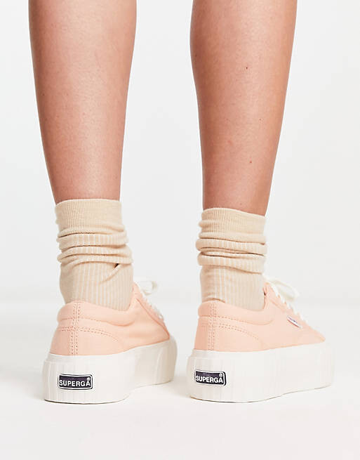 

Розовые кроссовки на платформе с полосками Superga 2631, Розовый
