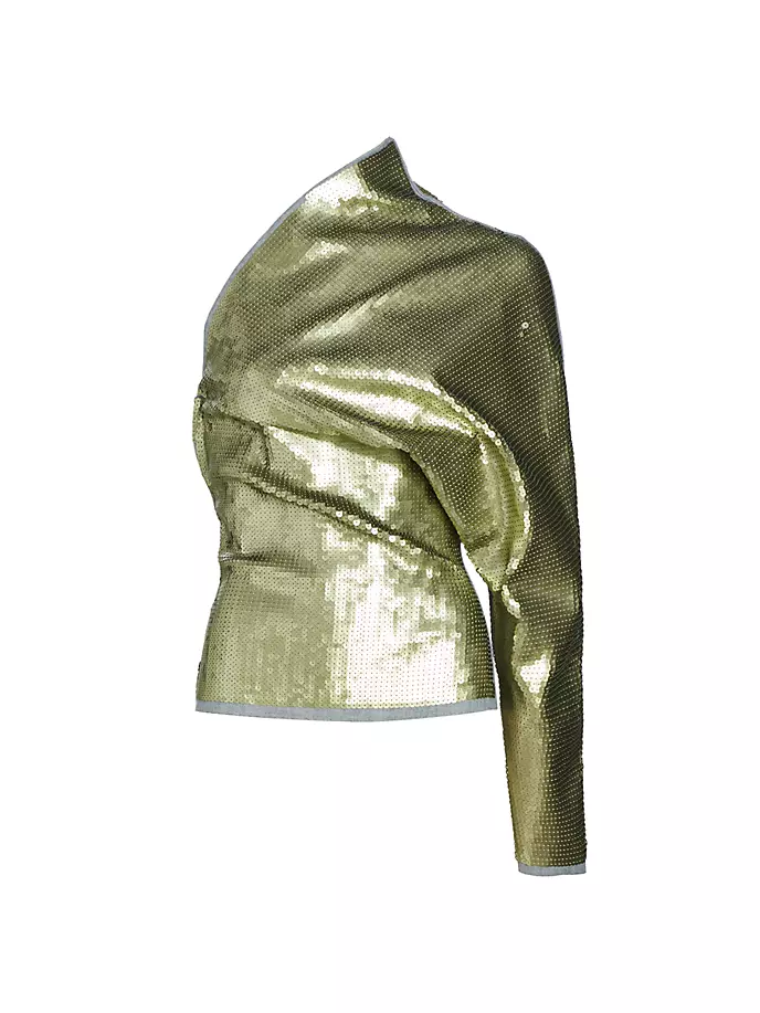 

Джинсовый топ на одно плечо с вышивкой пайетками Rick Owens, цвет blue acid