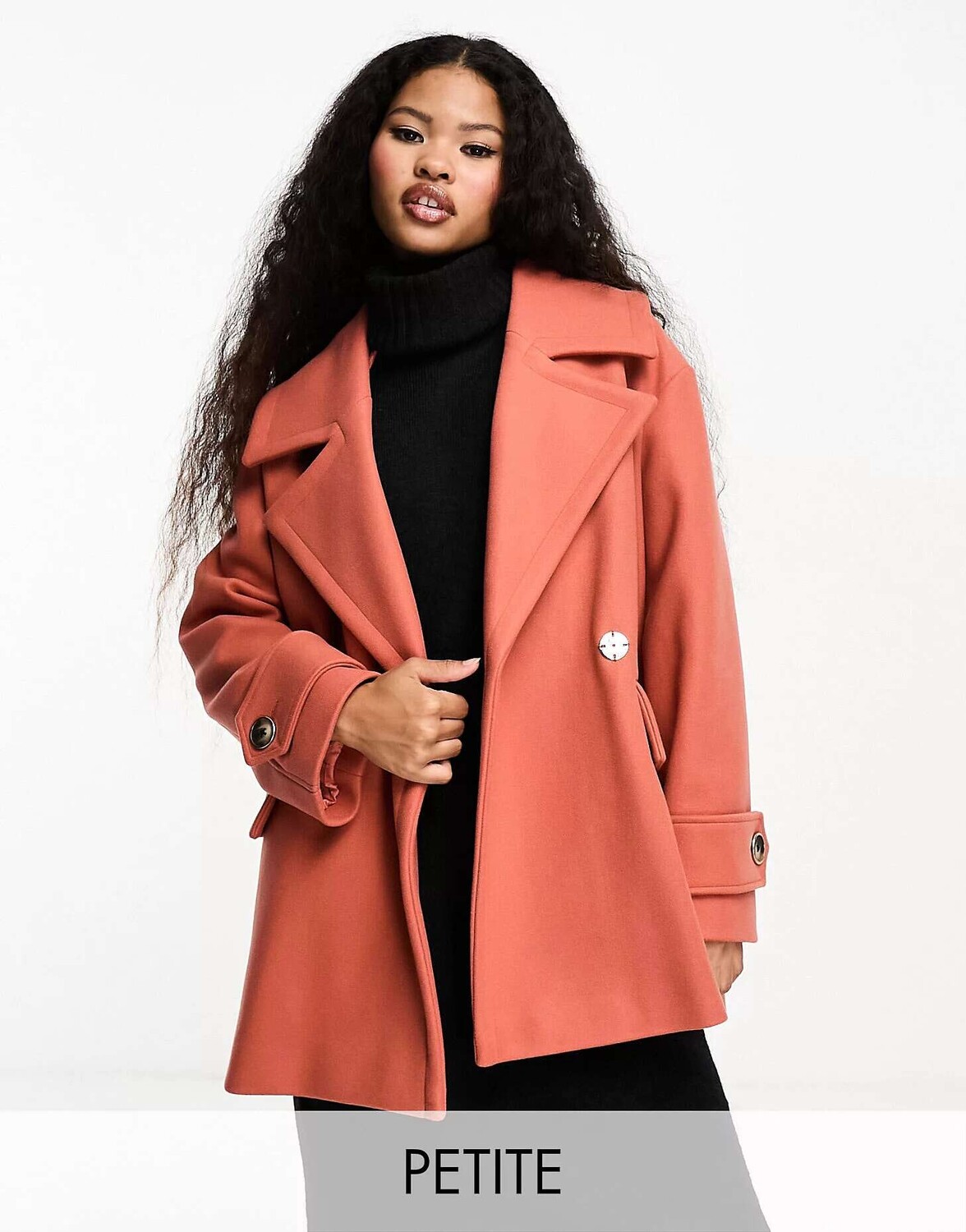 

Двубортное свободное пальто кораллового цвета River Island, Красный