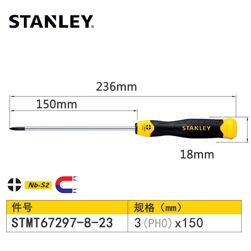 Мощная крестовая отвертка Stanley STANLEY с магнитной плоской отверткой STMT67297-8-23