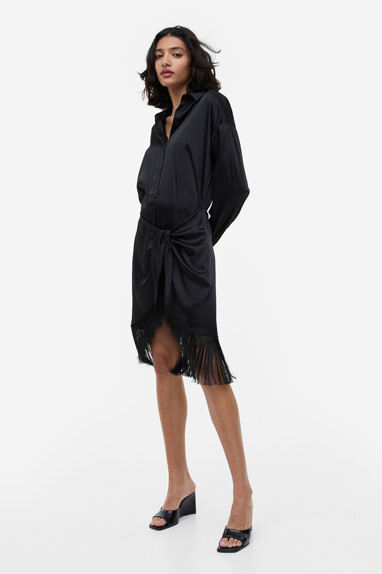 

Платье-рубашка с бахромой H&M, черный