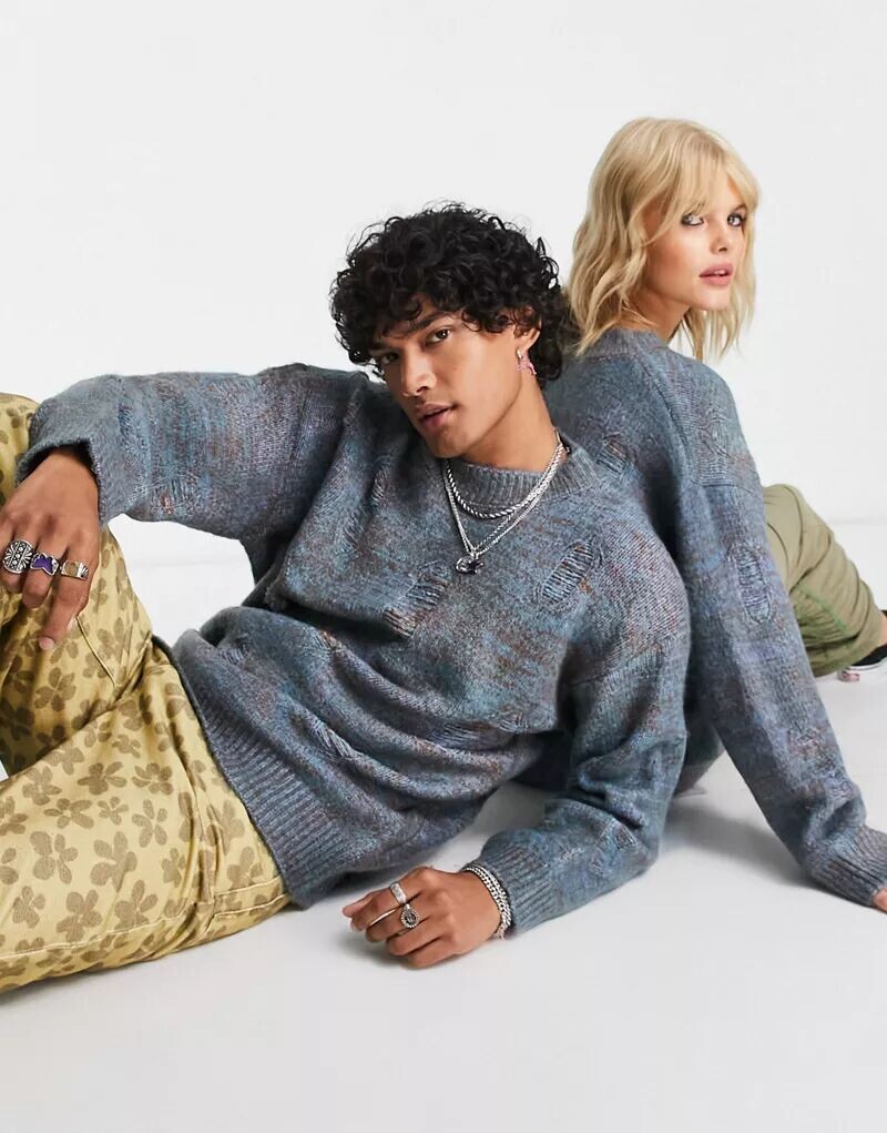 

Reclaimed Vintage Unisex – свитер унисекс оверсайз с узором сметочного стежка и узорчатой ​​пряжей