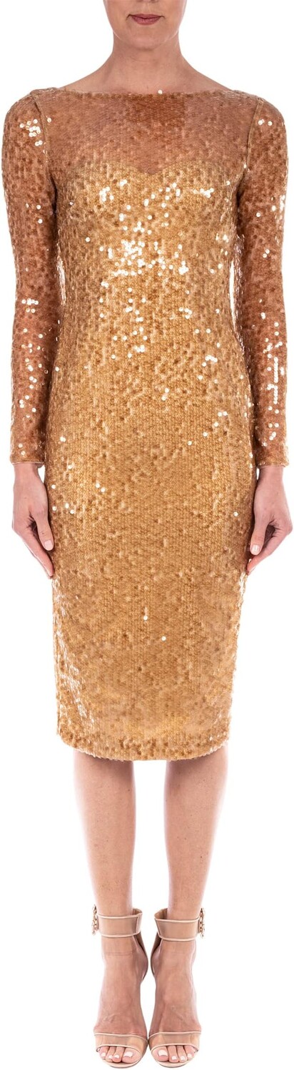 

Платье с длинными рукавами и пайетками Badgley Mischka, золото, Желтый