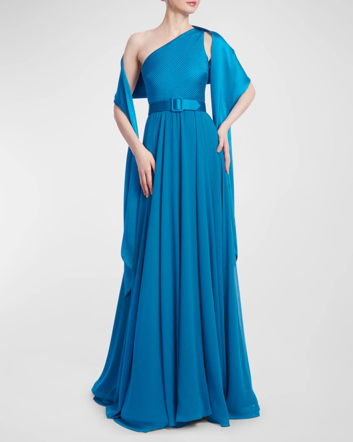 

Платье на одно плечо с поясом и поясом Badgley Mischka Collection, цвет Prussian Blue