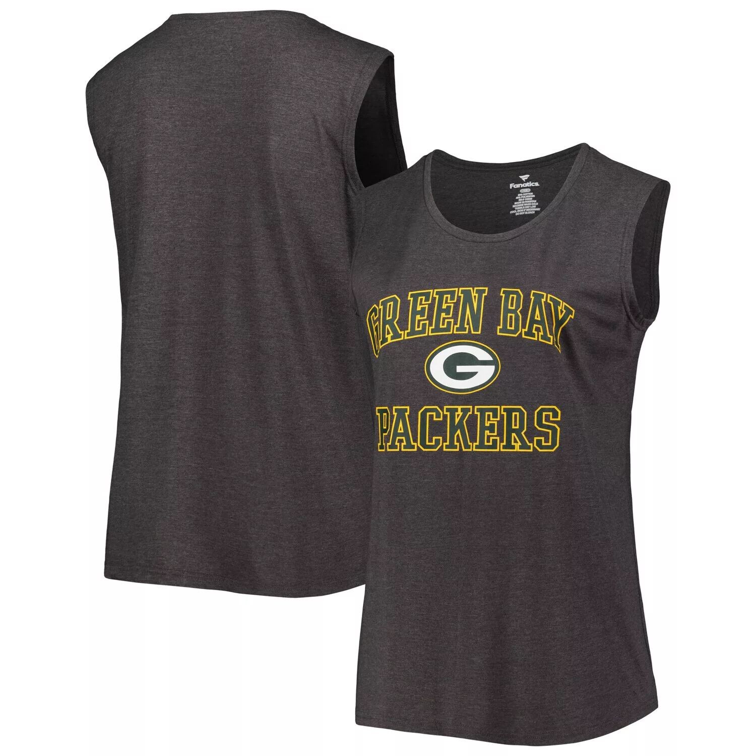 

Женская топ без рукавов Fanatics с логотипом Heather Charcoal Green Bay Packers, большие размеры Fanatics