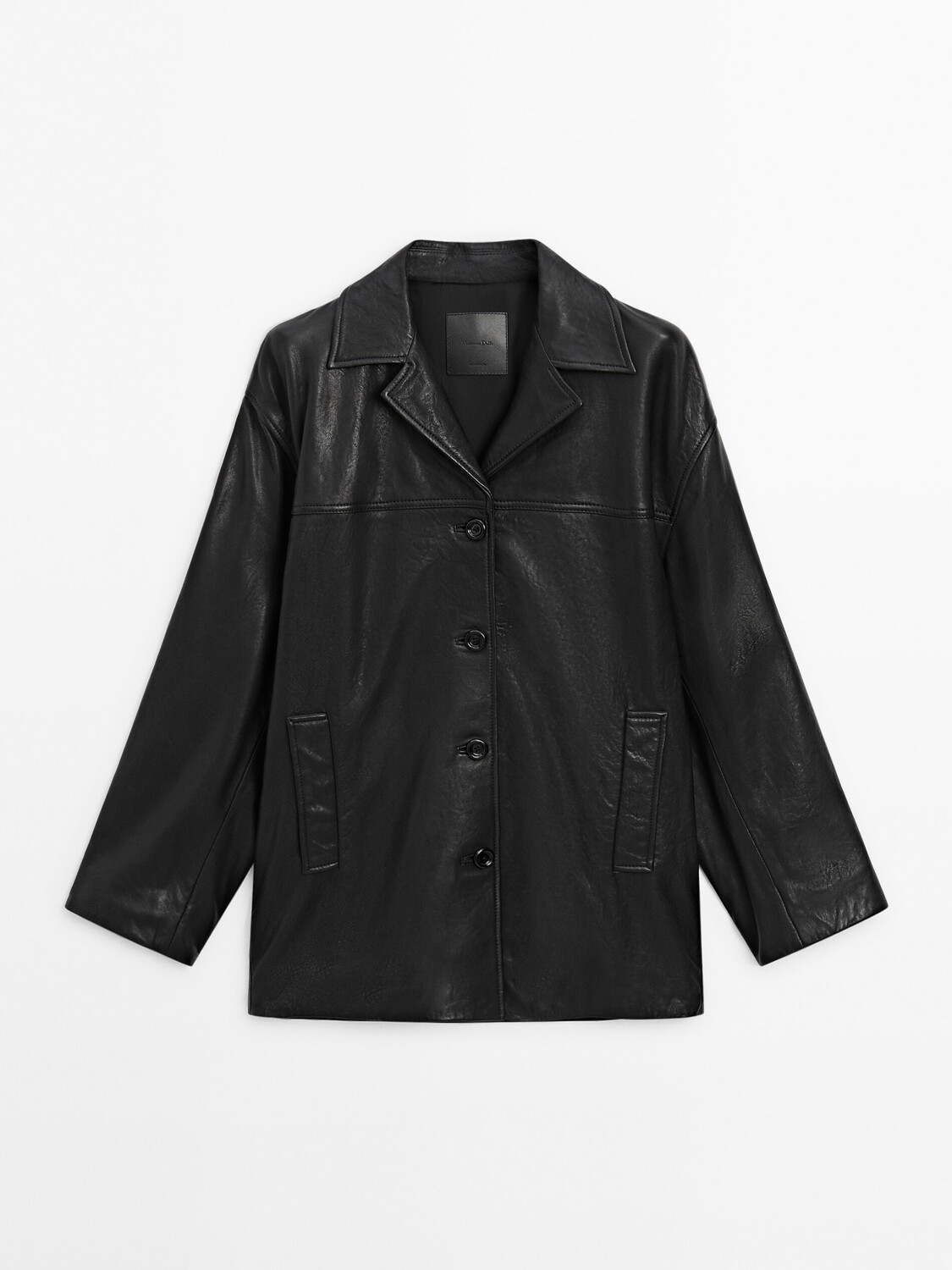 

Куртка из кожи наппа с декоративными швами Massimo Dutti, черный