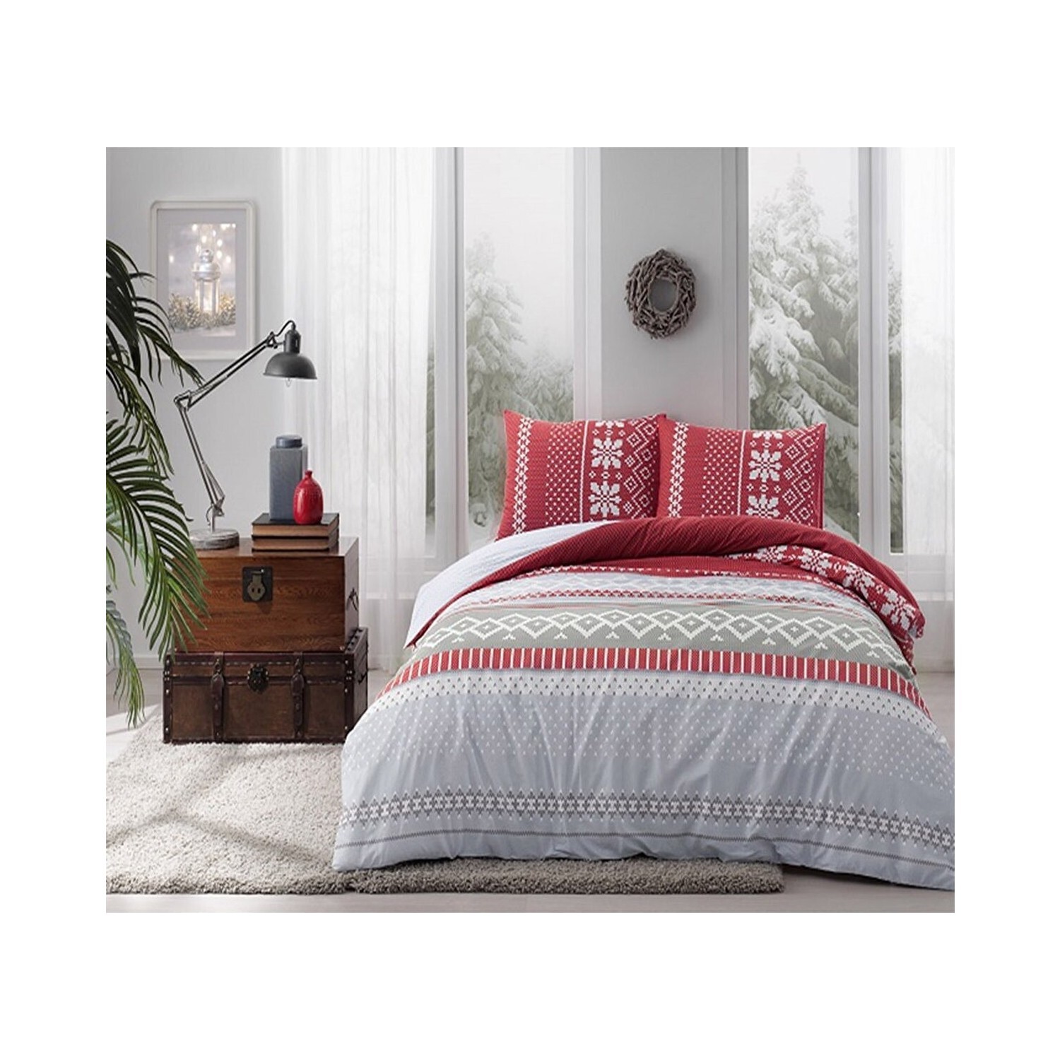 

Комплект постельного белья Tac Merry Red Double Ranforce
