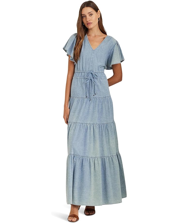 Платье LAUREN Ralph Lauren Petite Chambray Tiered Maxidress, цвет Isla Wash