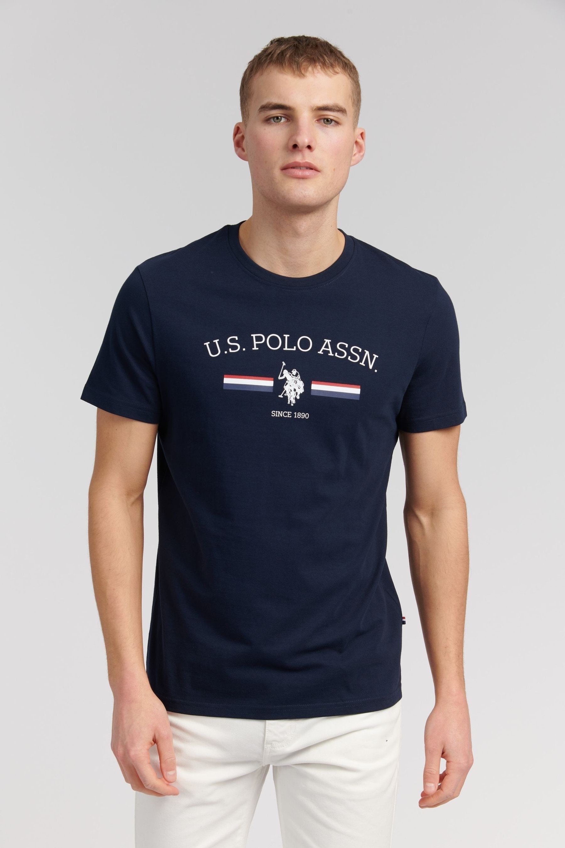 Темно-синяя футболка с полосками всадника U.S. Polo Assn, синий – купить с  доставкой из-за рубежа через платформу «CDEK.Shopping»