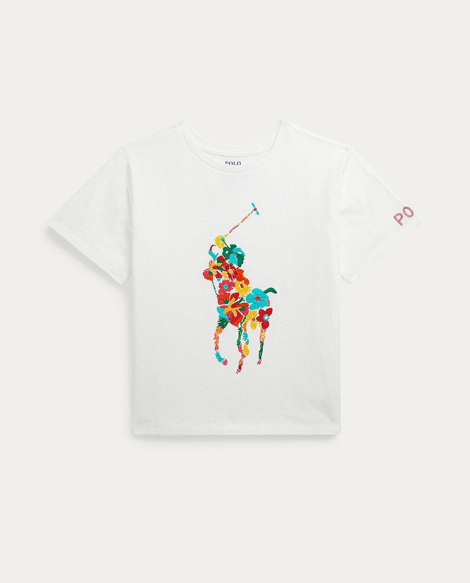 

Хлопковая футболка для девочки с рисунком спереди Polo Ralph Lauren, белый