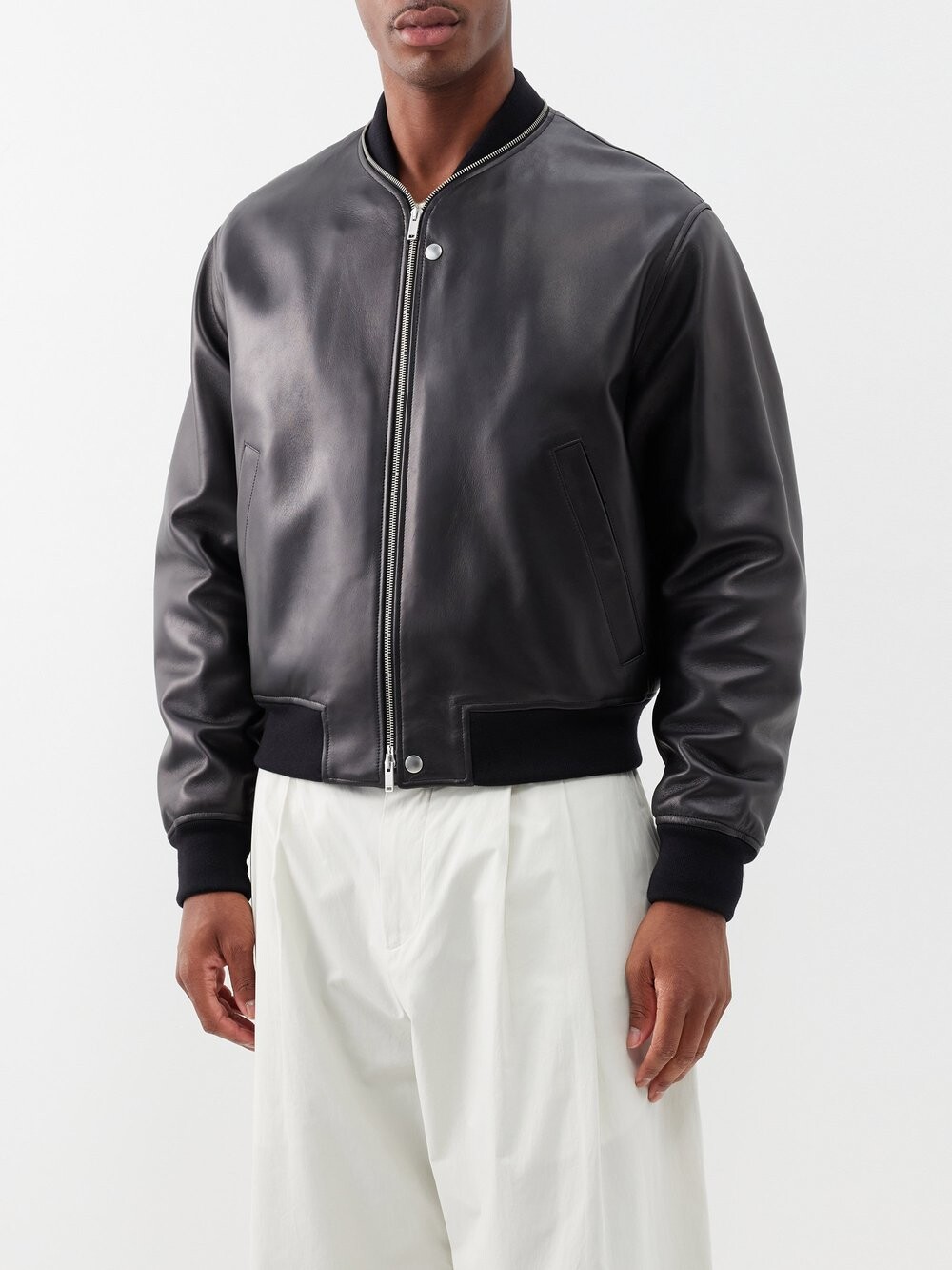 

Кожаный бомбер Jil Sander, черный