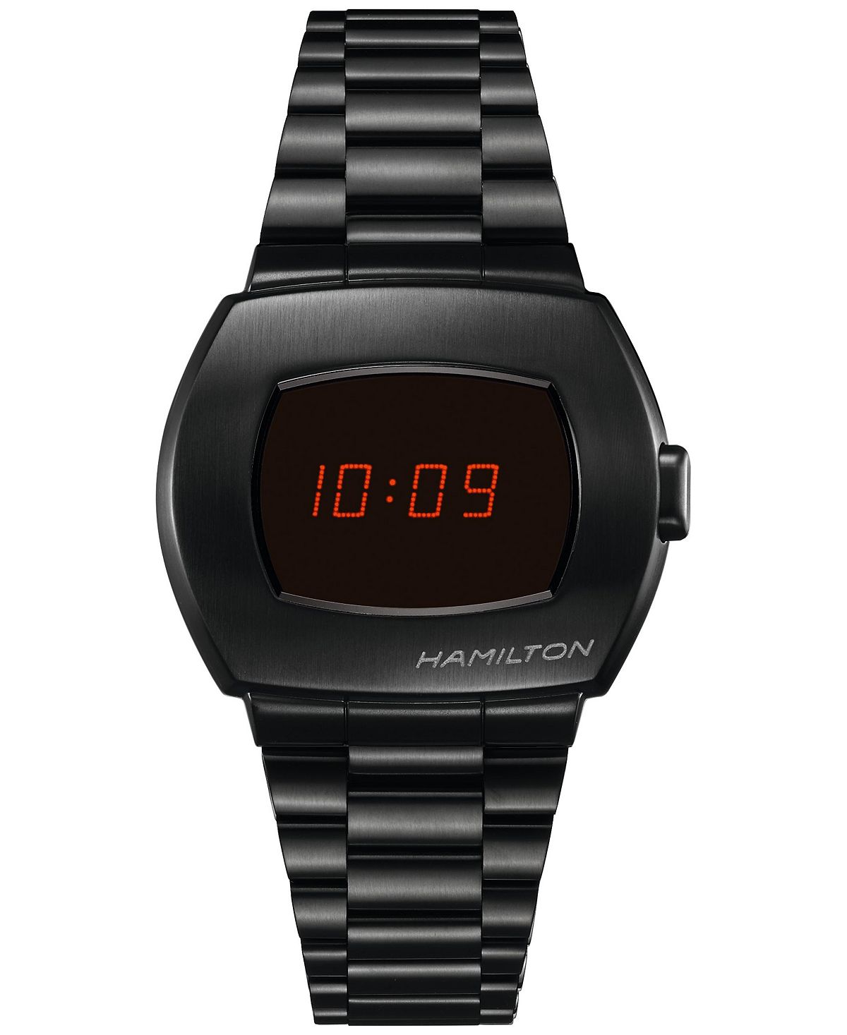 цена Мужские швейцарские цифровые американские классические часы PSR цифровые кварцевые с черным PVD-браслетом из нержавеющей стали 35x41 мм Hamilton