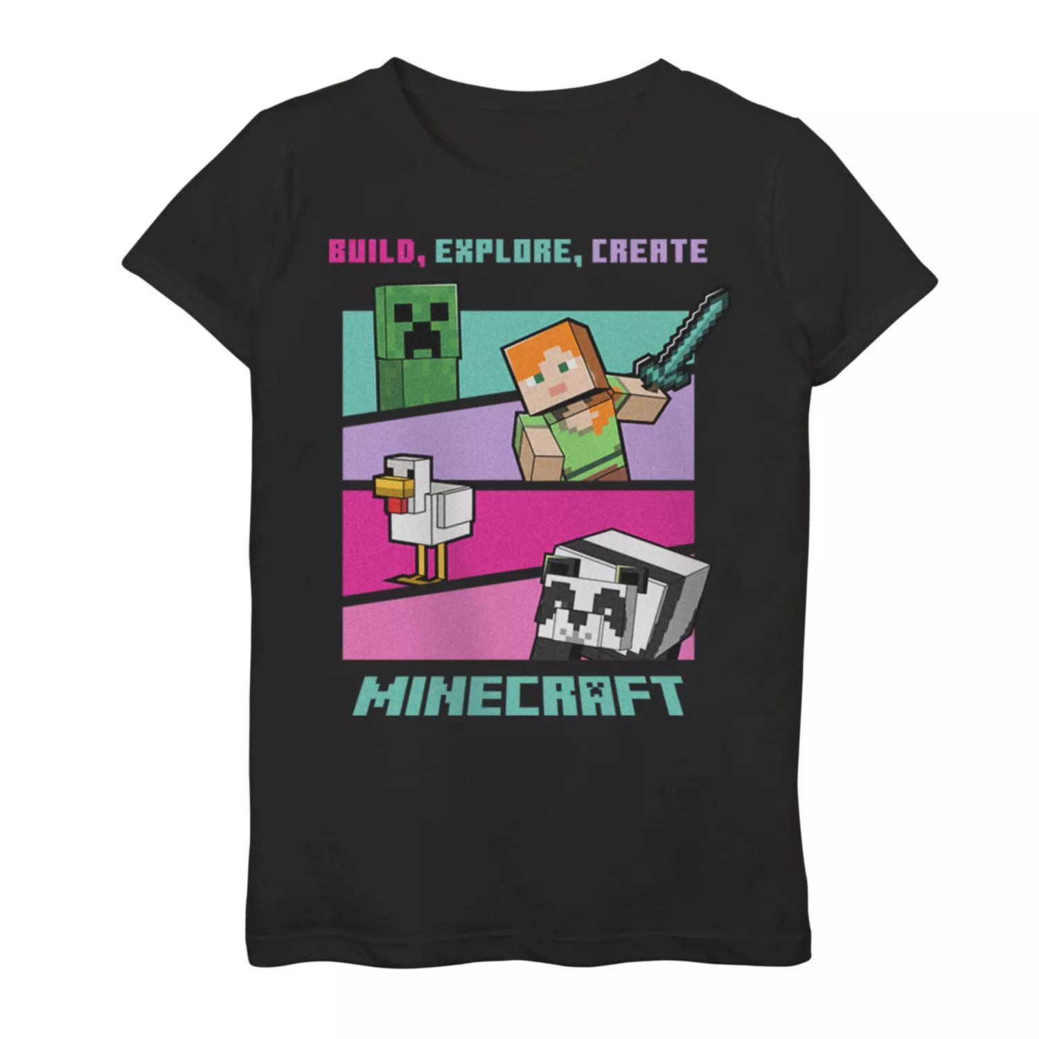 Футболка с рисунком Minecraft для девочек 7–16 лет «Создай свой мир, построй мир, исследуй, создай» Licensed Character
