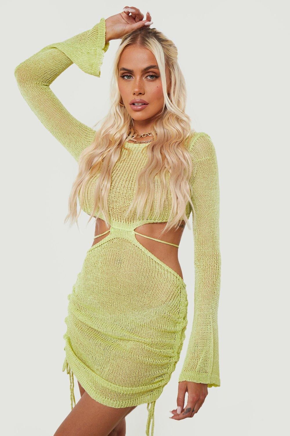 

Трикотажное пляжное платье с вырезами и соборами Boohoo, лаймовый