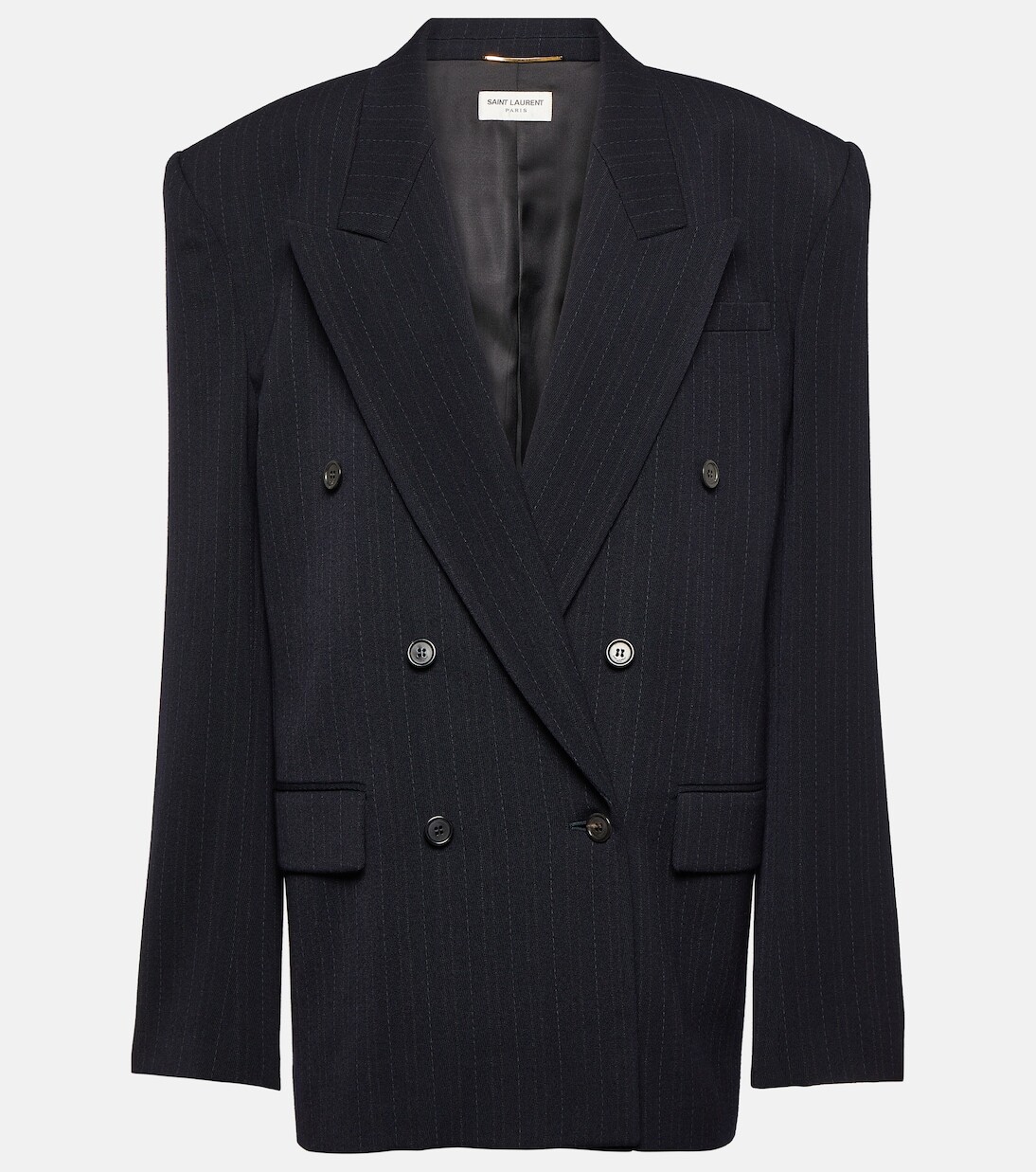 

Шерстяной пиджак оверсайз в тонкую полоску Saint Laurent, синий