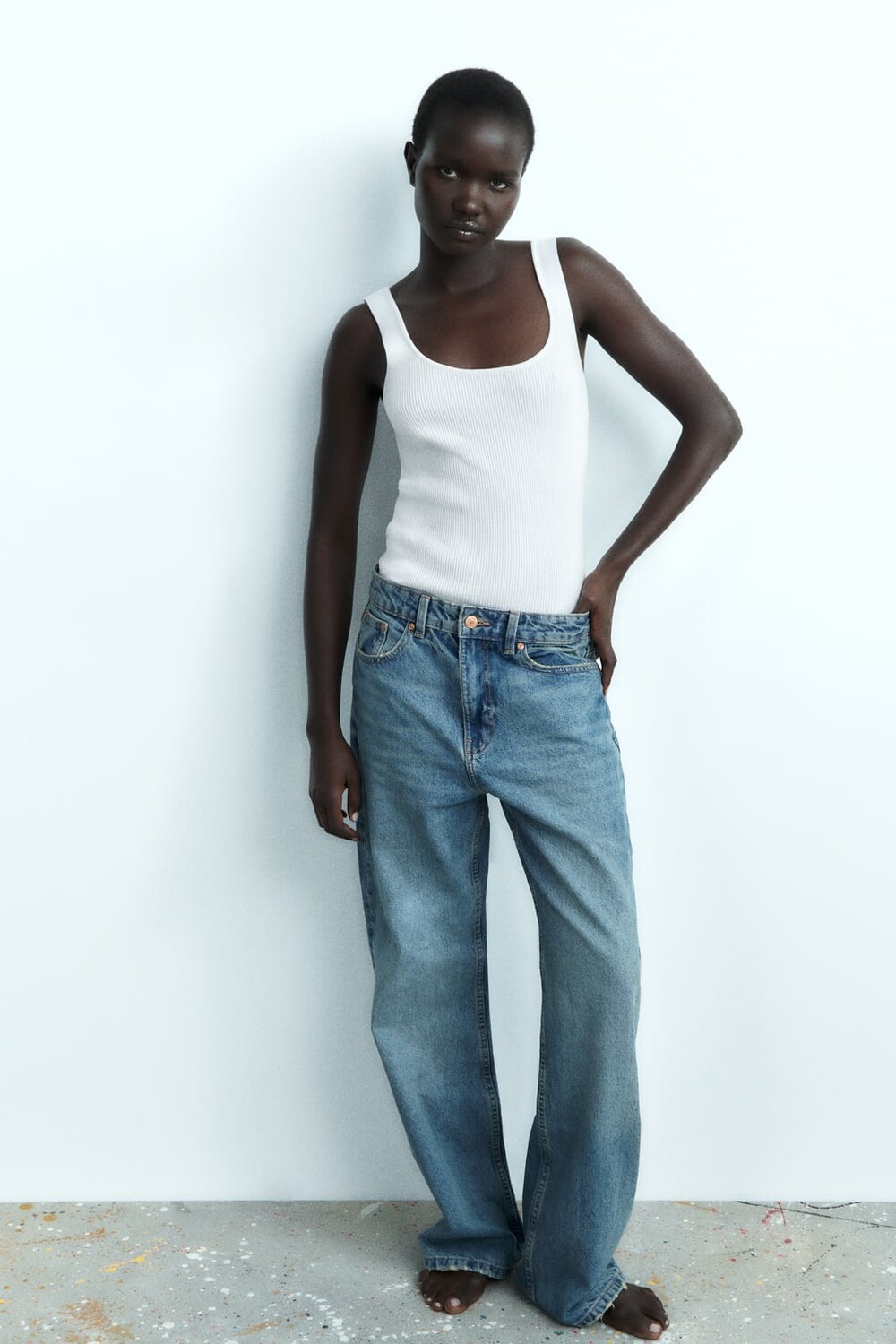 

Трикотажный топ с ремнями ZARA, белый