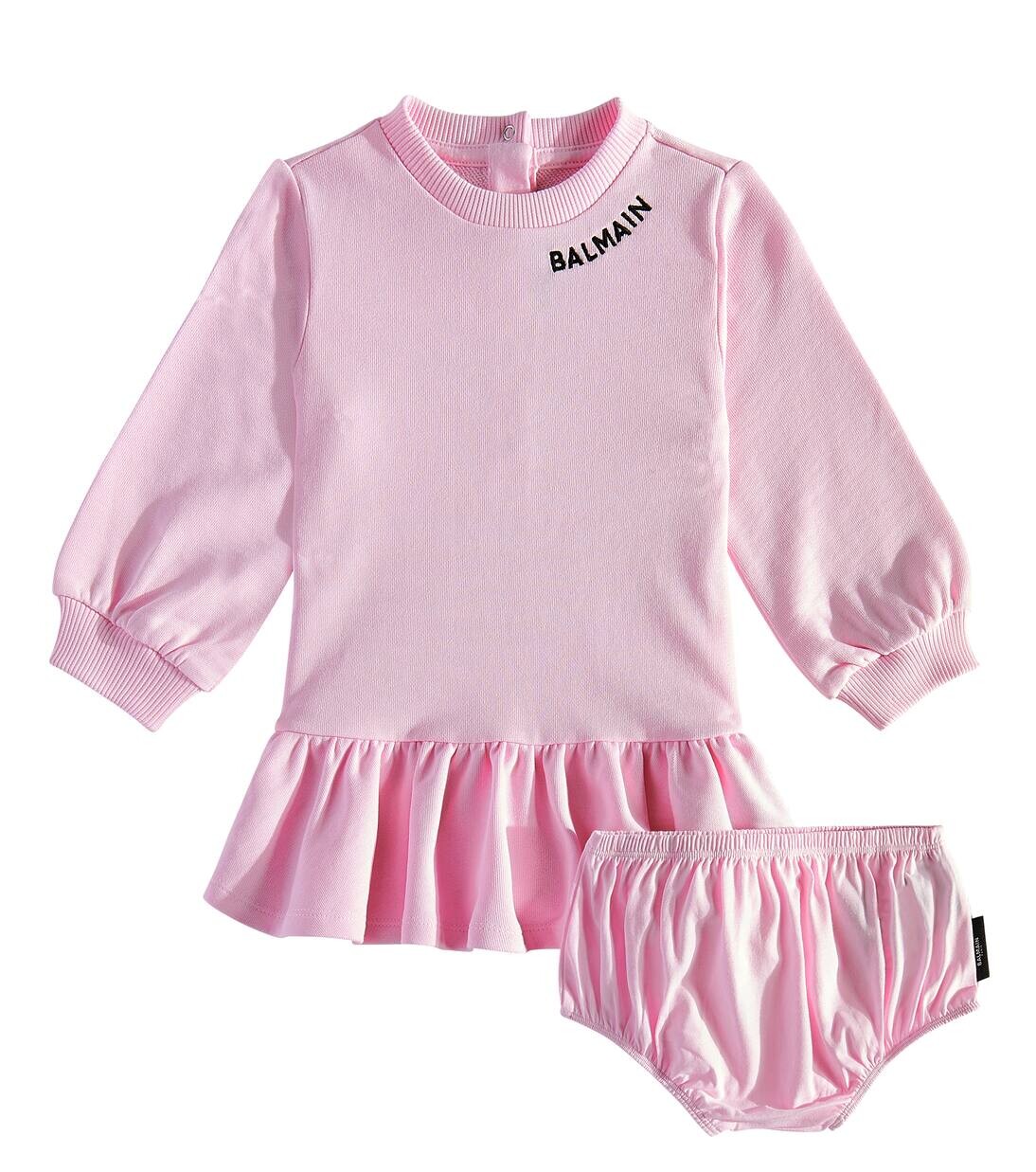 

Комплект из трикотажного платья и панталон для малышей Balmain Kids, цвет rosa/nero