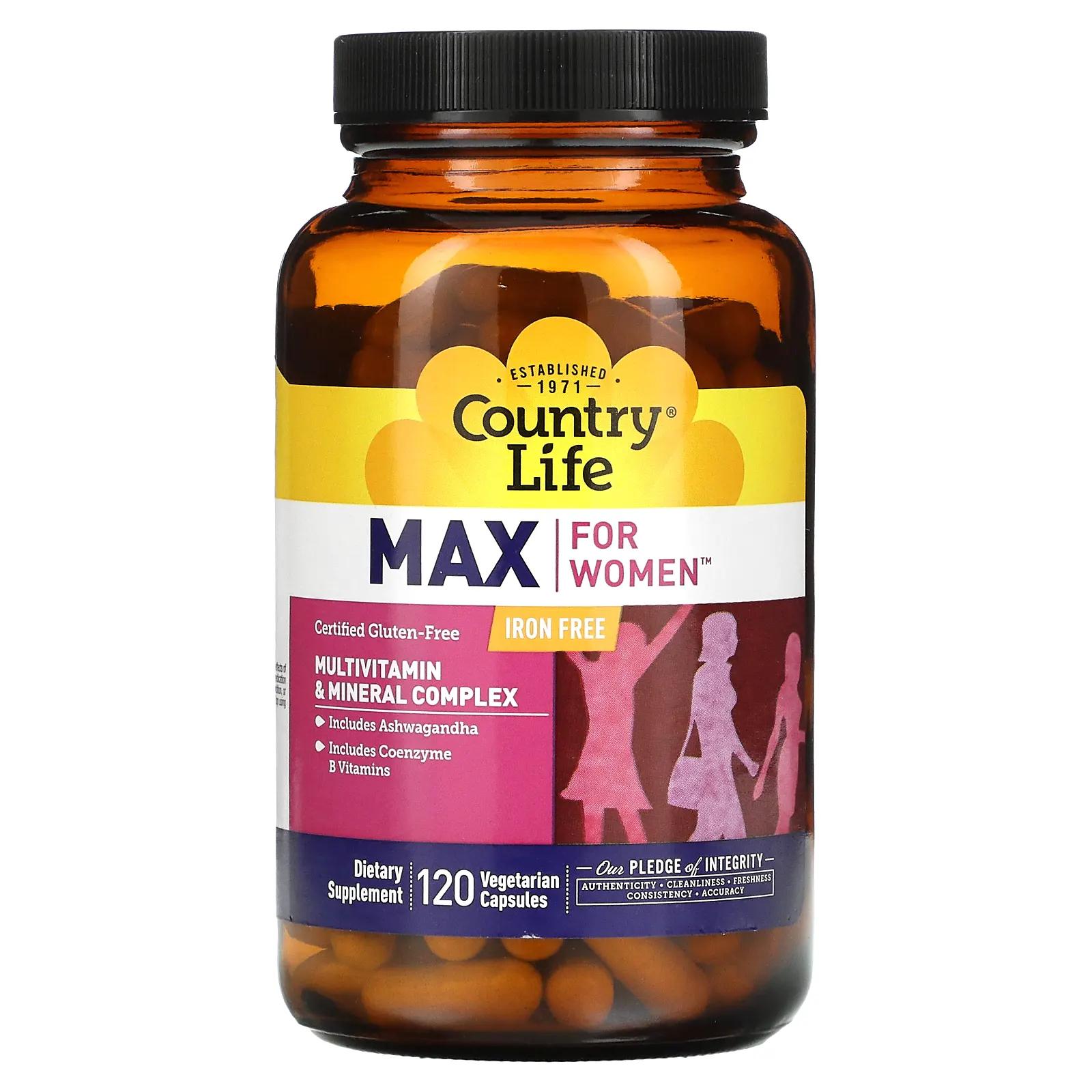 Country Life Max для женщин мультивитаминный и минеральный комплекс не содержит железа 120 вегетарианских капсул