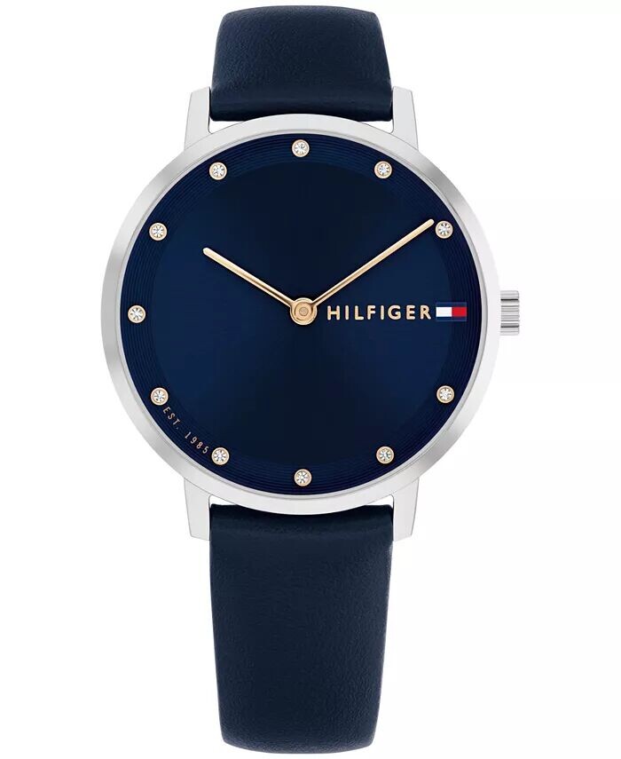 

Женские кварцевые часы с темно-синим кожаным ремешком, 35 ​​мм Tommy Hilfiger, синий
