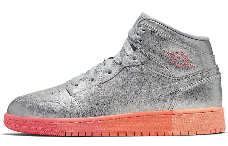 

Детские винтажные баскетбольные кроссовки Air Jordan 1 Mid (Gs) металлик, серебристый, розовый, малиновый