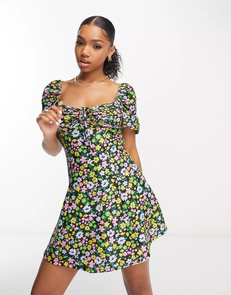 

Повседневное платье Miss Selfridge с ярким цветочным принтом и рукавами-фонариками