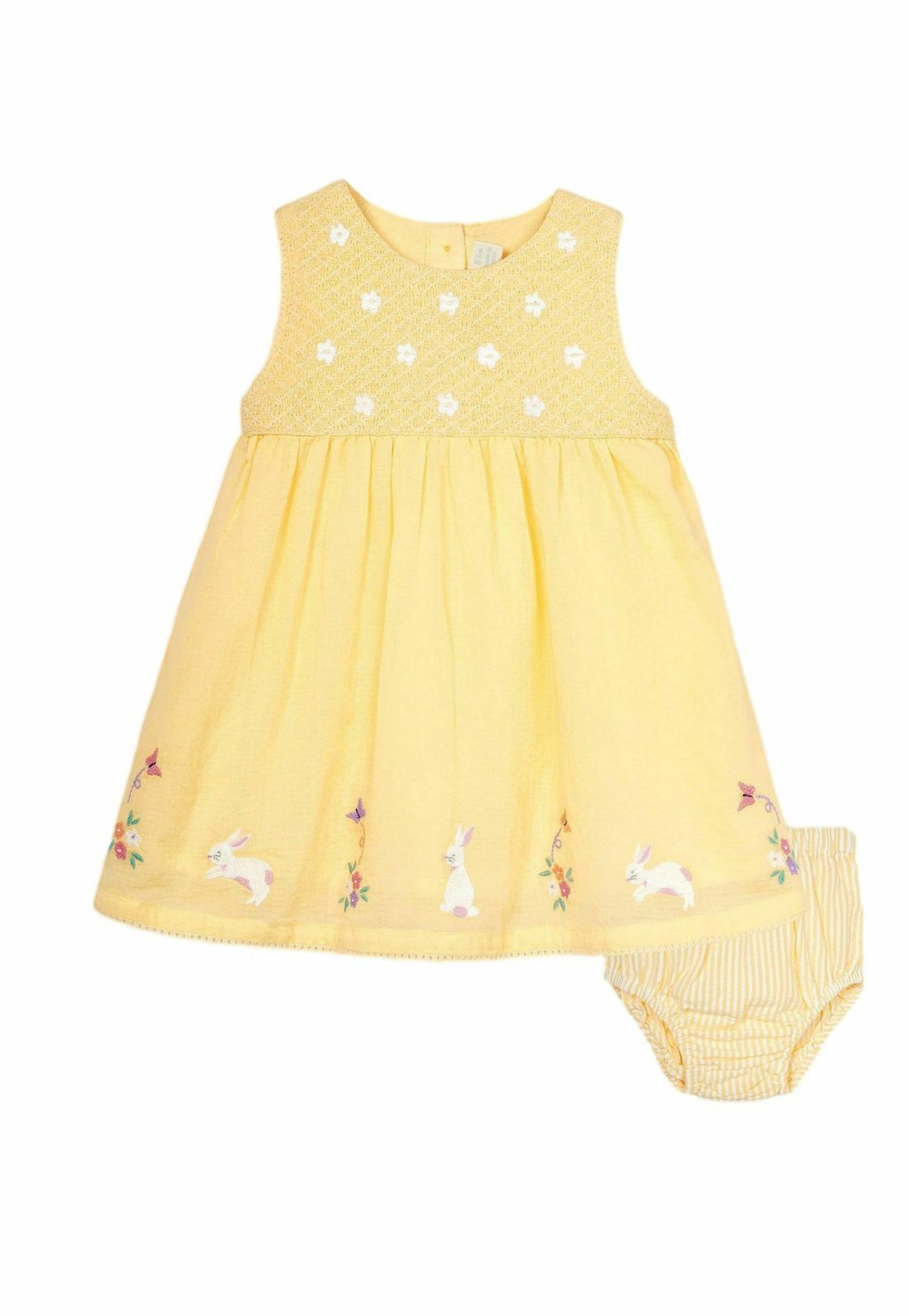 цена Дневное платье EMBROIDERED SMOCKED BABY DRESS JoJo Maman Bébé, цвет yellow bunny floral