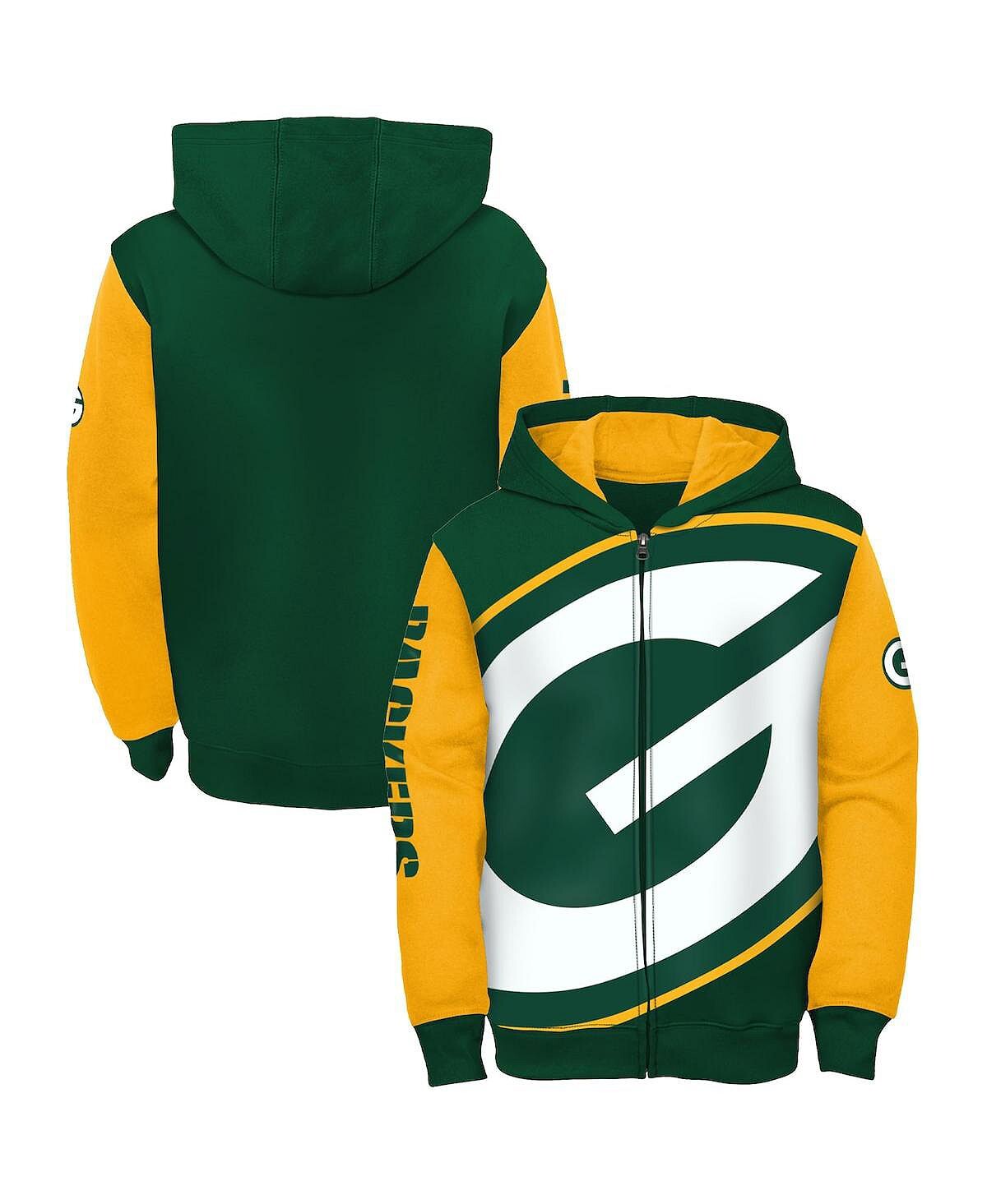 

Толстовка с капюшоном и молнией во всю длину на доске с плакатами Big Boys Green, Gold Green Bay Packers Outerstuff