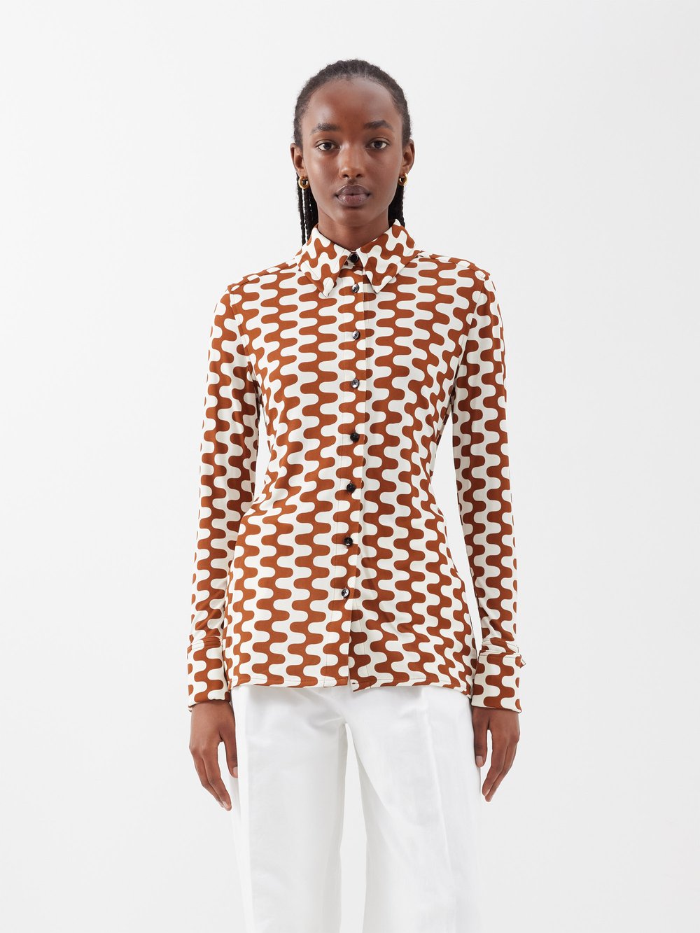 Рубашка из джерси с зигзагообразным принтом Proenza Schouler, коричневый