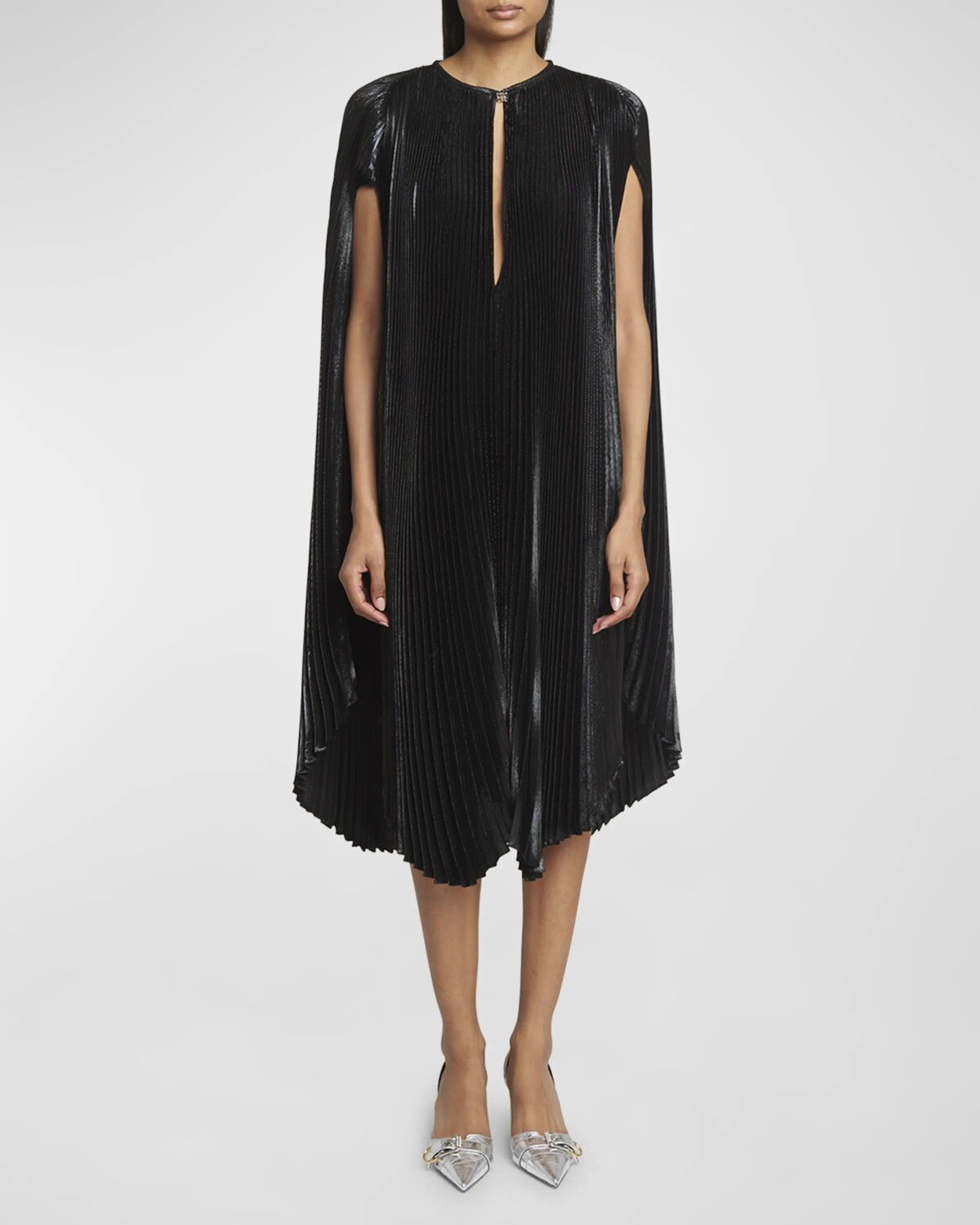 

Плиссированное платье-миди металлик с короткими рукавами Givenchy, цвет Black