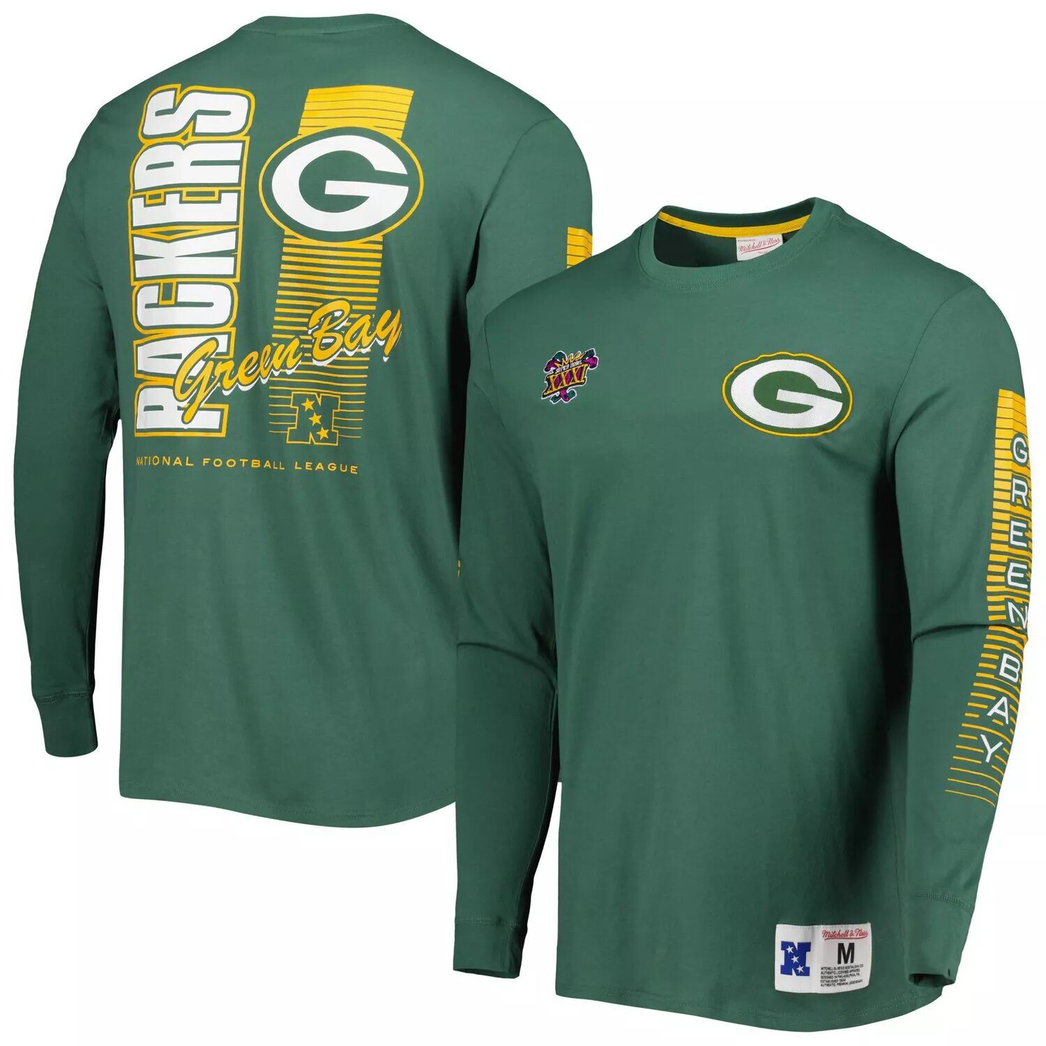 

Мужская модная футболка с длинным рукавом Mitchell & Ness Green Green Bay Packers