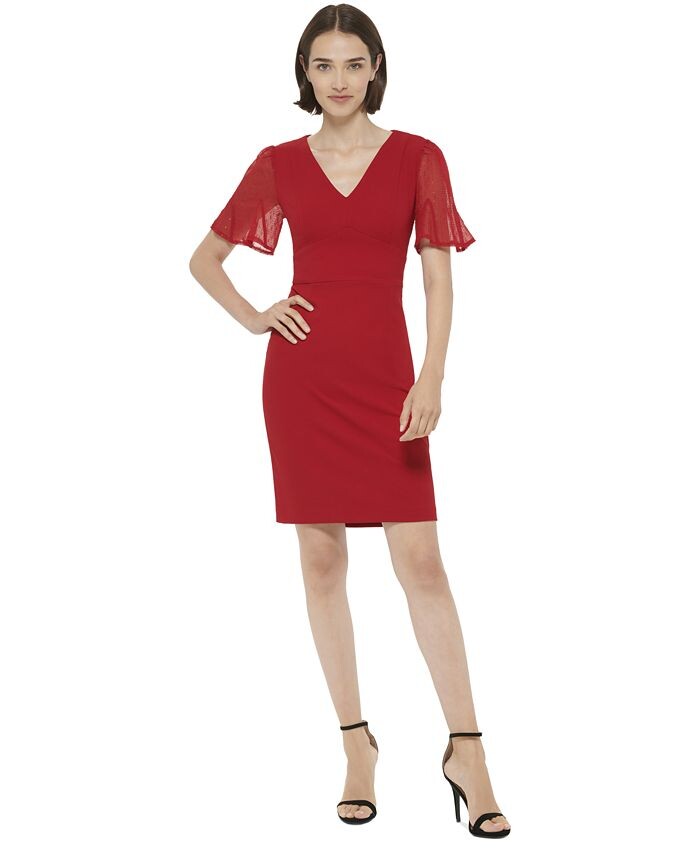 

Женское платье-футляр с развевающимися рукавами DKNY, красный
