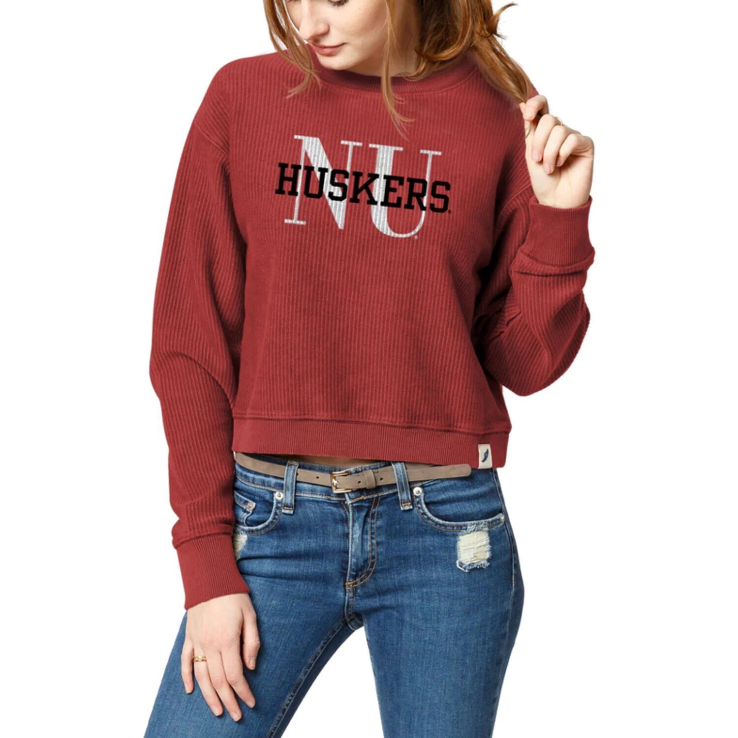 

Женская студенческая одежда Scarlet Nebraska Huskers, классический укороченный пуловер с укороченным шнуром из дерева, толстовка