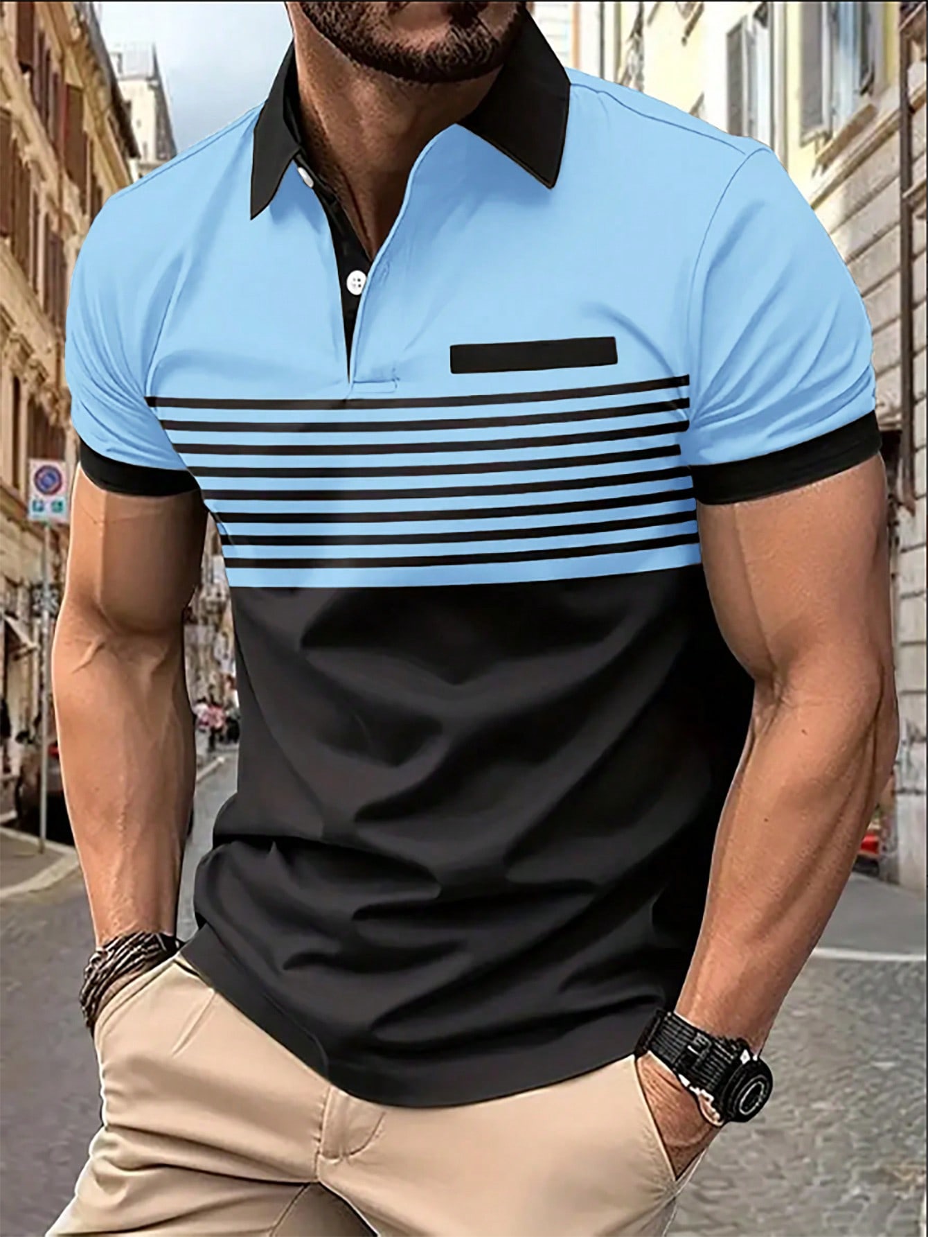 Мужская рубашка-поло контрастного цвета Manfinity Homme, голубые мужская рубашка поло контрастного цвета manfinity homme черный