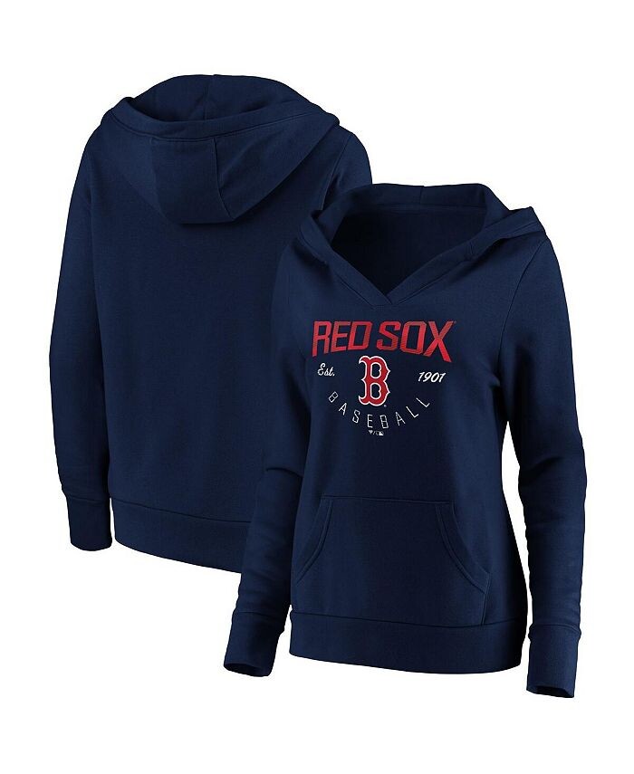 

Женский темно-синий пуловер с капюшоном Boston Red Sox Core Live For It с v-образным вырезом и логотипом Fanatics, синий