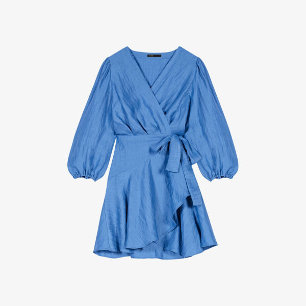 

Мини-юбка из смесового льна с запахом спереди Maje, цвет bleus