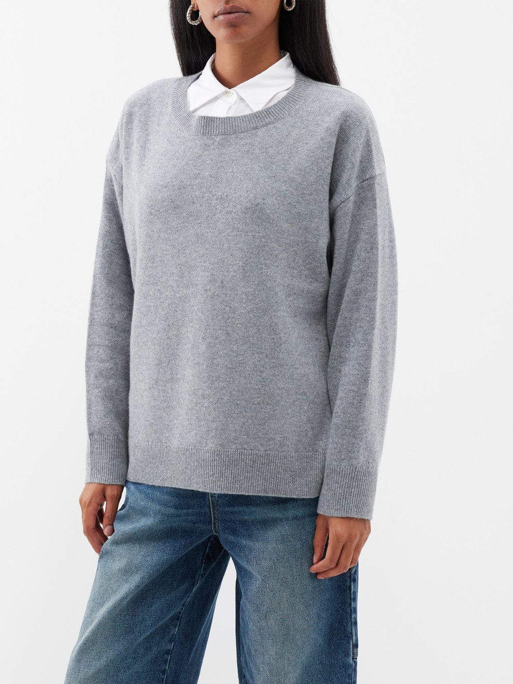 Кашемировый свитер nebelo с длинными рукавами Nili Lotan, серый джинсы широкого кроя emerson nili lotan синий