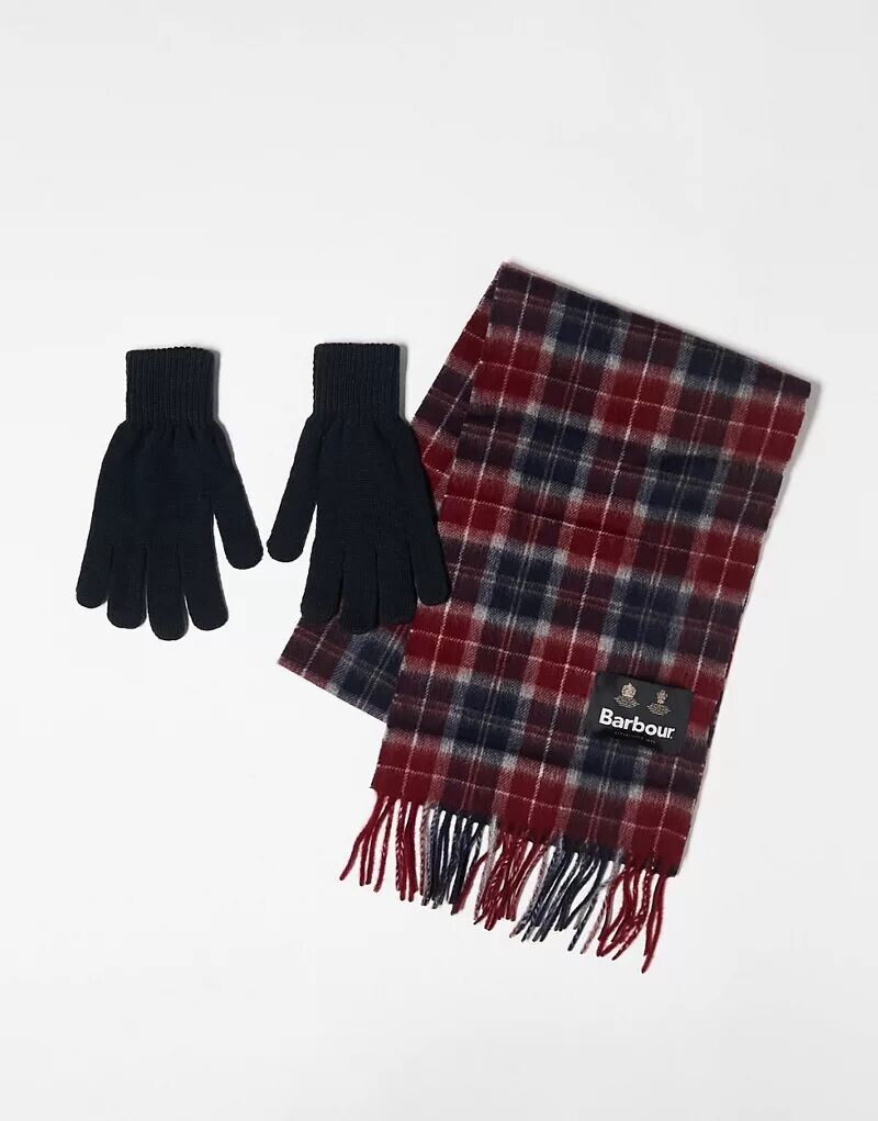 

Подарочный набор Barbour из красно-синего клетчатого шарфа и перчаток