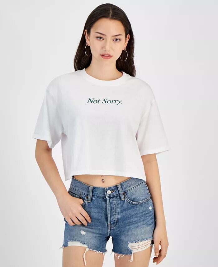 

Укороченная футболка с графическим принтом Juniors' Not Sorry Self Esteem, белый