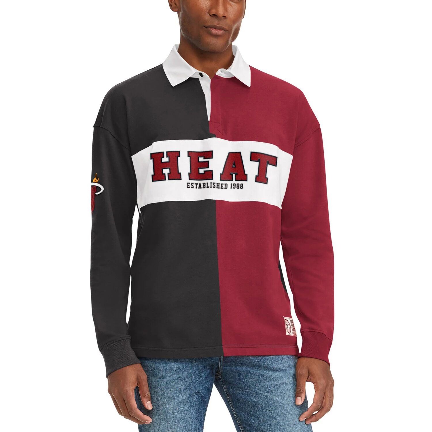 

Мужская футболка Tommy Jeans черно-красная с длинным рукавом Miami Heat Ronnie Rugby, Черный